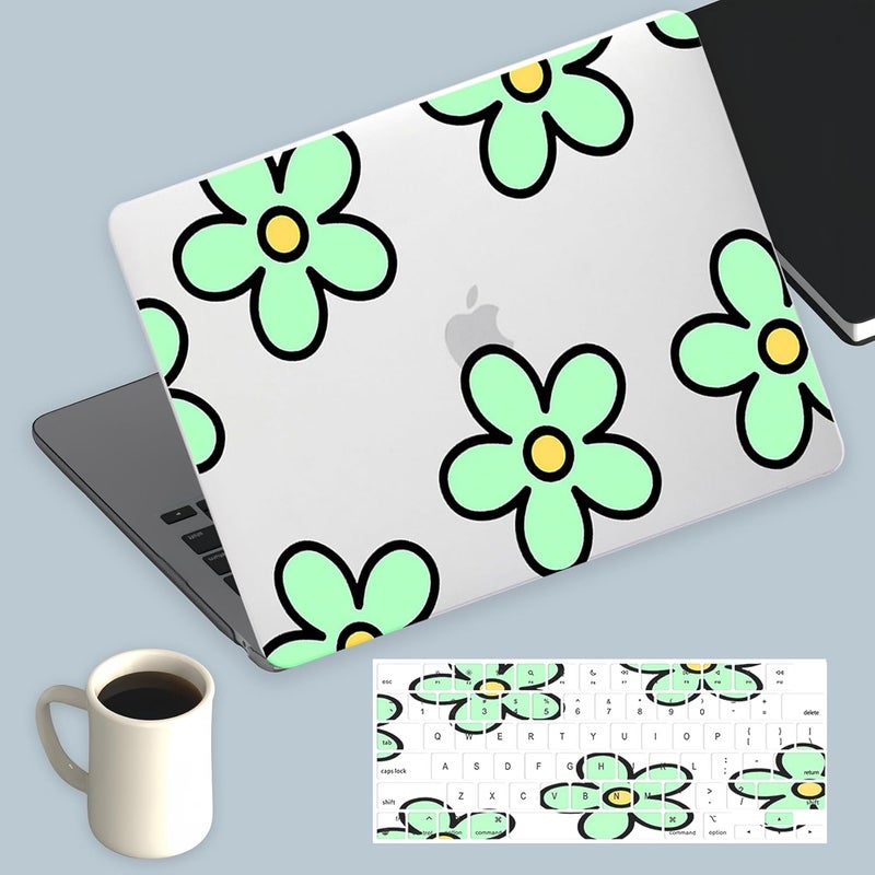 KEROM حافظة متوافقة لجهاز MacBook Air مقاس 13 بوصة 2025 M4، 2024-2022 M3 M2 A3240 A3113 A2681، تصميم أنيق وجذاب من البلاستيك الصلب وغطاء لوحة المفاتيح لجهاز MacBook Air مقاس 13.6 بوصة، زهرة بسيطة - Image 1